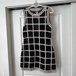 Zara Black and White Grid Mini Beach Dress